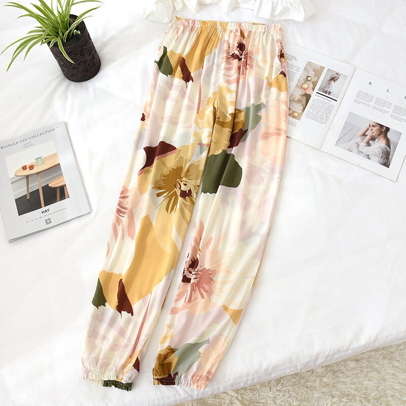 Cotton Woman Pajamas Loose Printing Sleeping Pants Sleep Bottoms Woman Pajamas Bottoms Sleep Pants Pyjama Trouser Homewear: Peony / XXL
