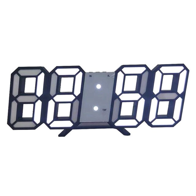 Reloj alarma de pared regulable, LED Digital grande, moderno, 3D, 21,2x8,3x3,5 cm, con pantalla de 12/24 horas: White Light