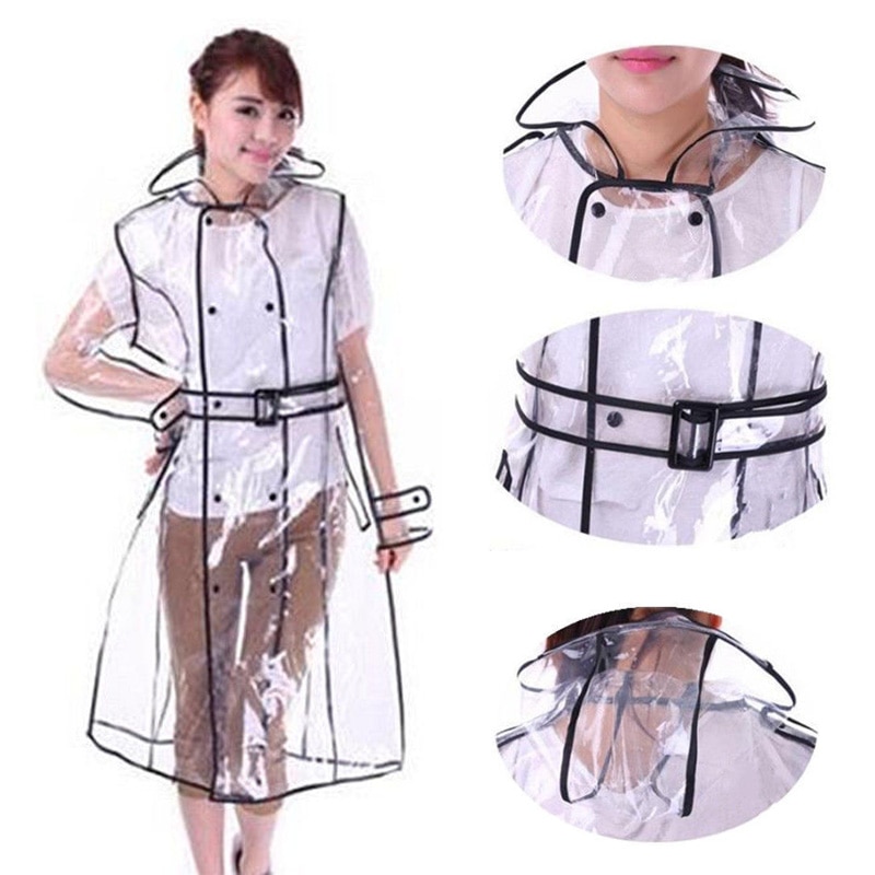 Jacket Raincoat Runway Black Women Girls Rain Coat Long Ladies Windproof Transparent Vinyl Waterproof