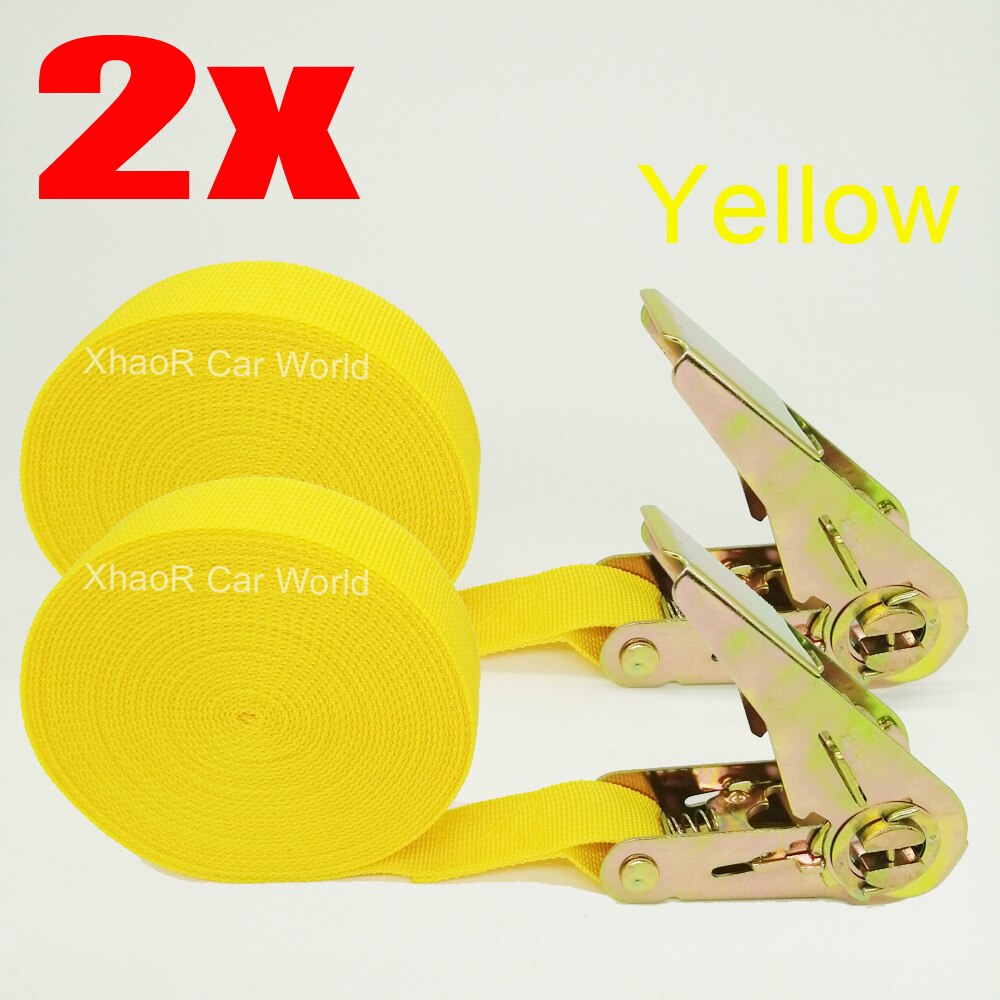 2 Pcs 5 Meter Spanbanden Verstelbare Cargo Bandjes Voor Auto Motor Fiets Ratchet Tie-Down Riem Voor Bagage tas Binden Riemen: Yellow