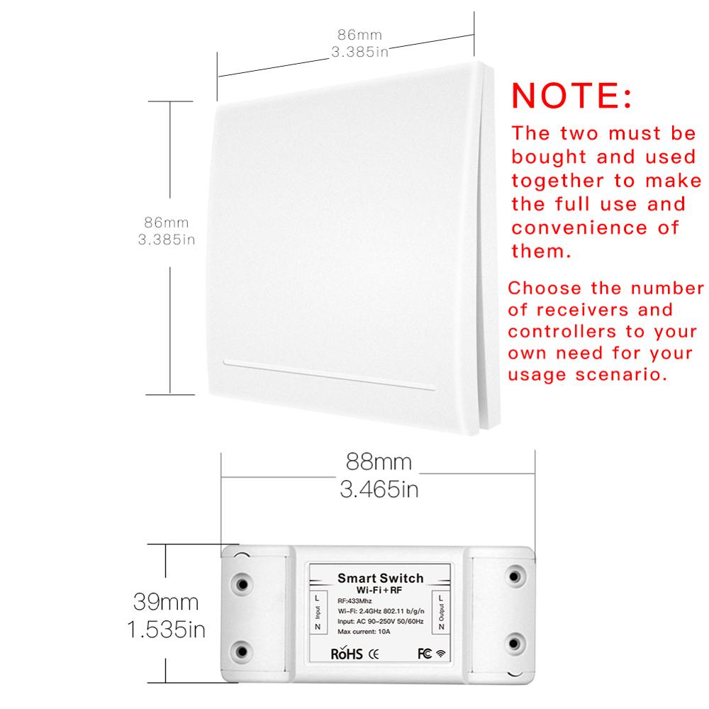 RF433 110V 220V Receiver WiFi RF Wireless Remote Voice Control Switch Smart Life Tuya APP Works For Alexa Google Home no battery