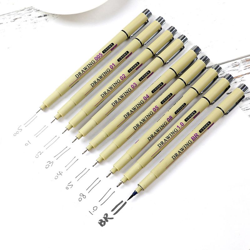 6/7/8/9pcs Black Technical Graphic Fine Hook Line Painting Drawing Pen Sketch Felt Pens aArt Supplies Markers Stationery