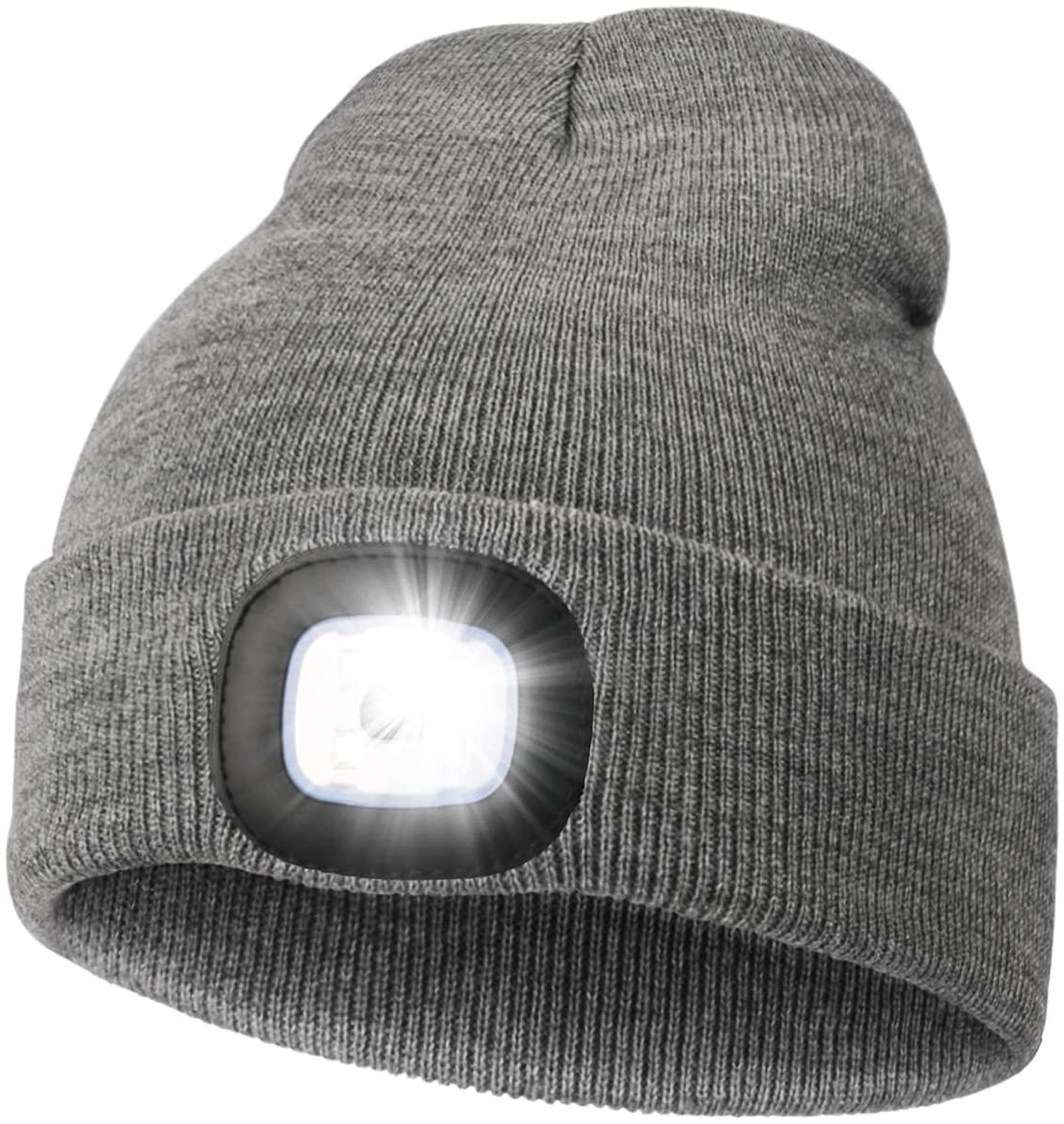 LED Mütze Mütze mit Licht unisex USB wiederaufladbare Lampenhüte Freisprecheinrichtung Stirnlampe Mütze Winter Gestrickte Nachtlicht Mütze Taschenlampe: grau