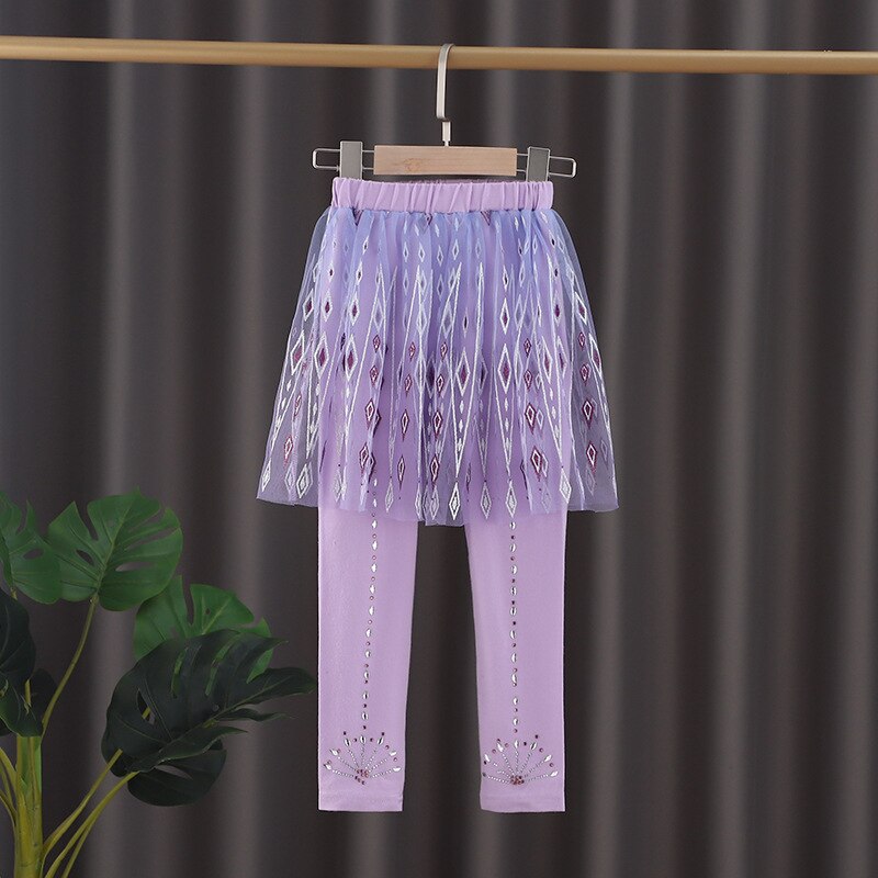 Menoea Baby Girls Leggings Autumn Summer Lace Princess Dress-pants Children Cotton Skirt Trousers Kids Pencil Pants 3-7 Years: AH5810purple / 3T