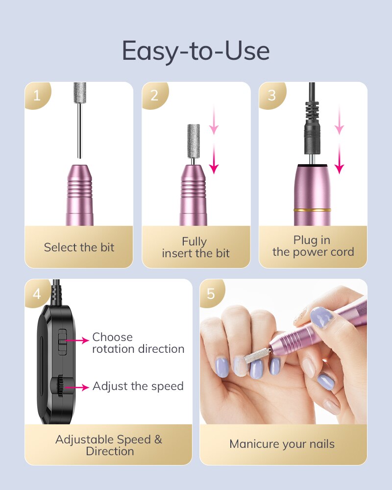 AEVO Electric Nail Drill Set for Manicure Filer Sander Polisher Manicure Machine Nail Drill Equipment Tools 20000RPM USB Plug