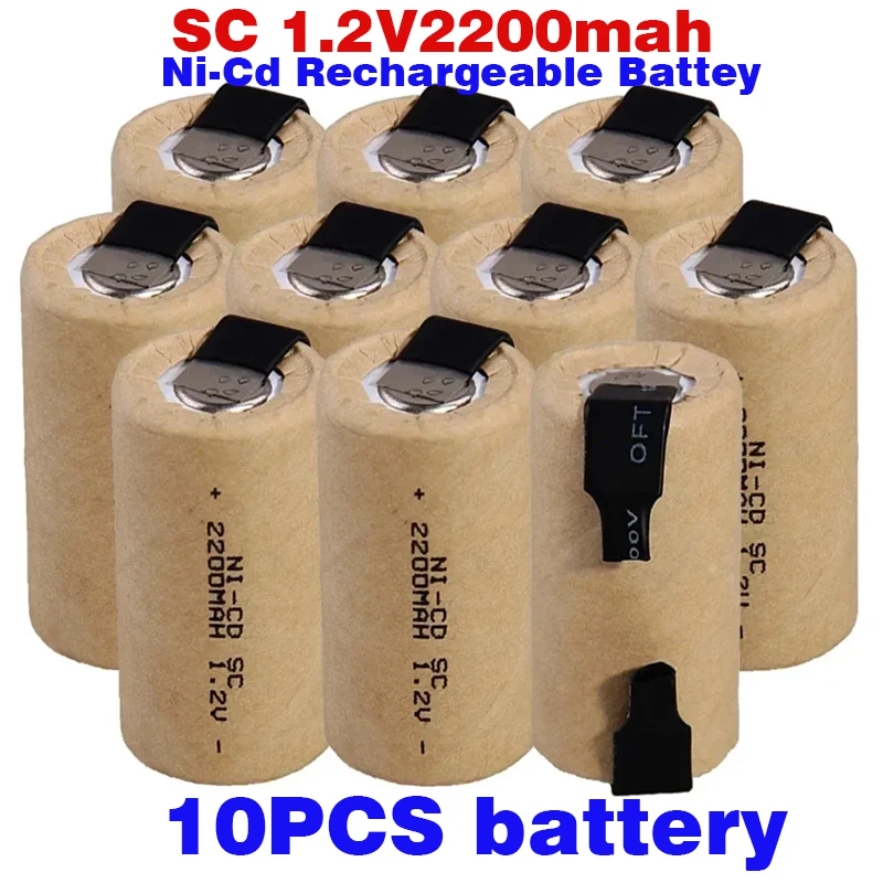 Destornillador taladro eléctrico baterías SC 1,2 V 2200mah Sub C ni-cd batería recargable con lengüeta herramienta eléctrica celdas NiCd SUBC