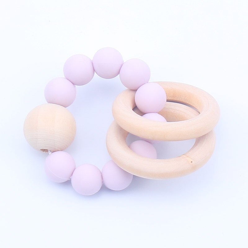 Pulsera de dentición de silicona para bebé, mordedor de madera, cuentas de silicona, dientes, Muelas de la dentadura, sonajero de madera, juguete de silicona para bebé: Gris oscuro