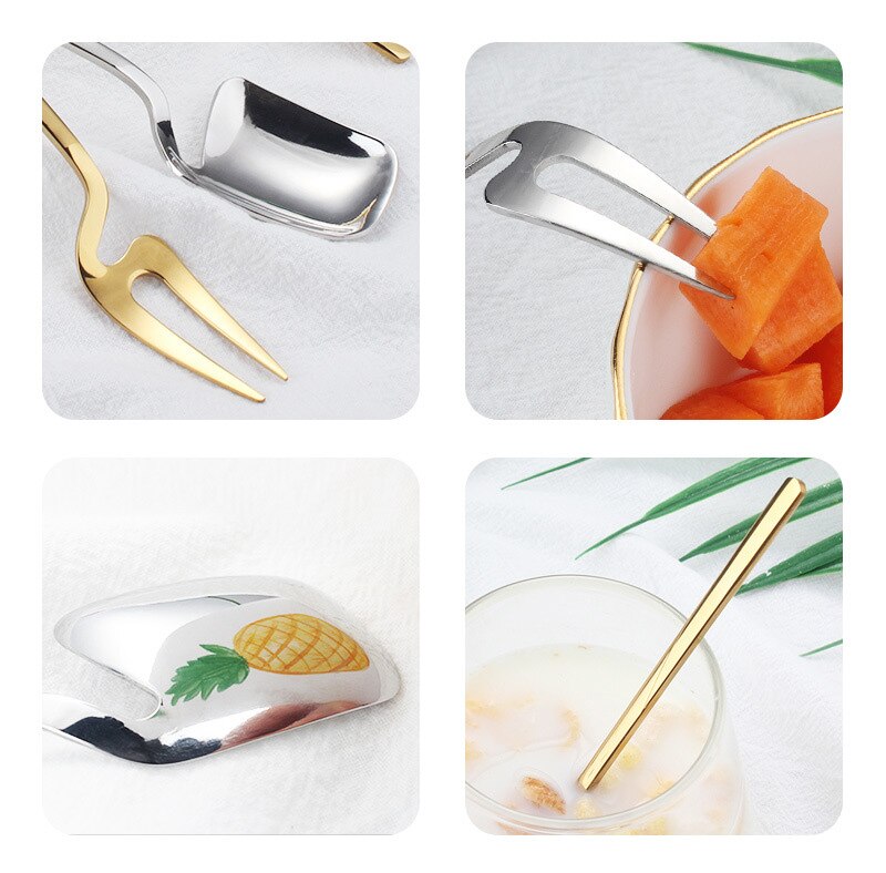 1Pcs Rvs Fruit Vork Mini Salade Fruit Vork Mooie Dessert Taart Vork Zilver Goud Vork Keuken Tool