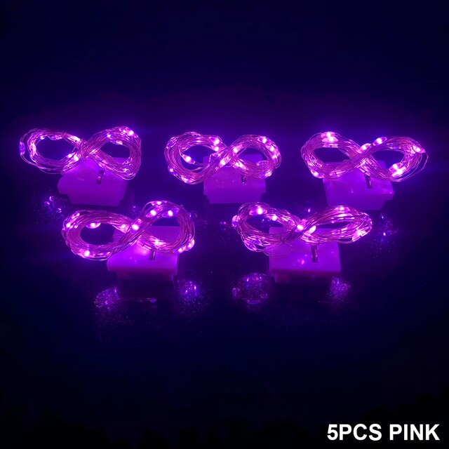 Guirlande lumineuse LED clignotante intelligente, 5 pièces, décoration pour noël, mariage, fête, Restaurant, lumières rapides et lentes, avec 3 piles boutons: 5pcs PINK