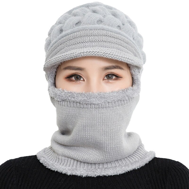Gorro de lana de Coral para mujer, gorros de invierno, bufanda, gorro de punto de lana transpirable cálido para mujer, Gorros de protección de doble capa: 09