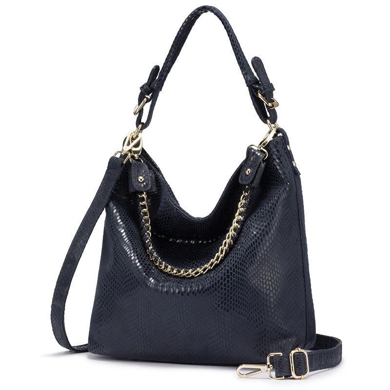 REALER-Bolso de hombro grande con asa superior para mujer, bandolera de cuero artificial con cadena,: Azul oscuro