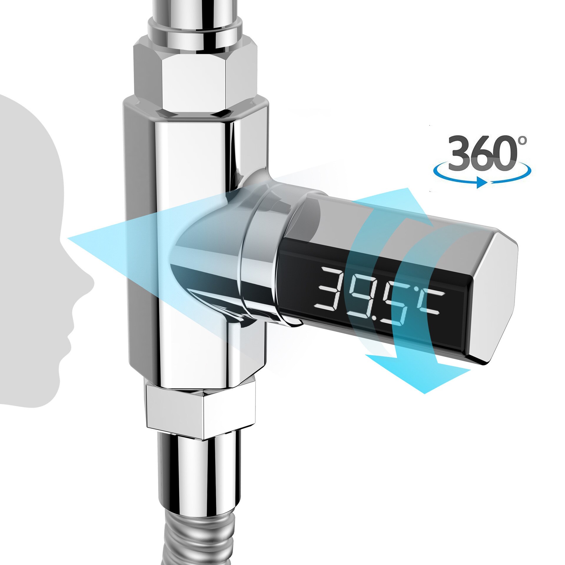 Led-display vandtemperaturmåler overvåge elektricitet babybadekar termometer 360 graders rotation flow selvgenererende