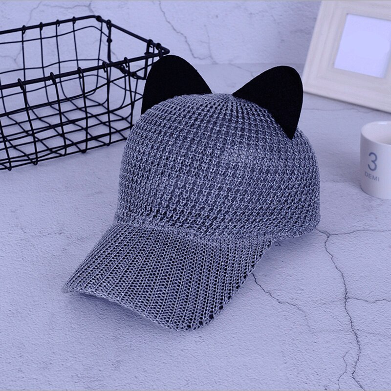Spring Summer Cat Ears Baseball Caps Ladies Straw Hat Outdoor Cute Sunhat Girls Sports Equestrian Hats