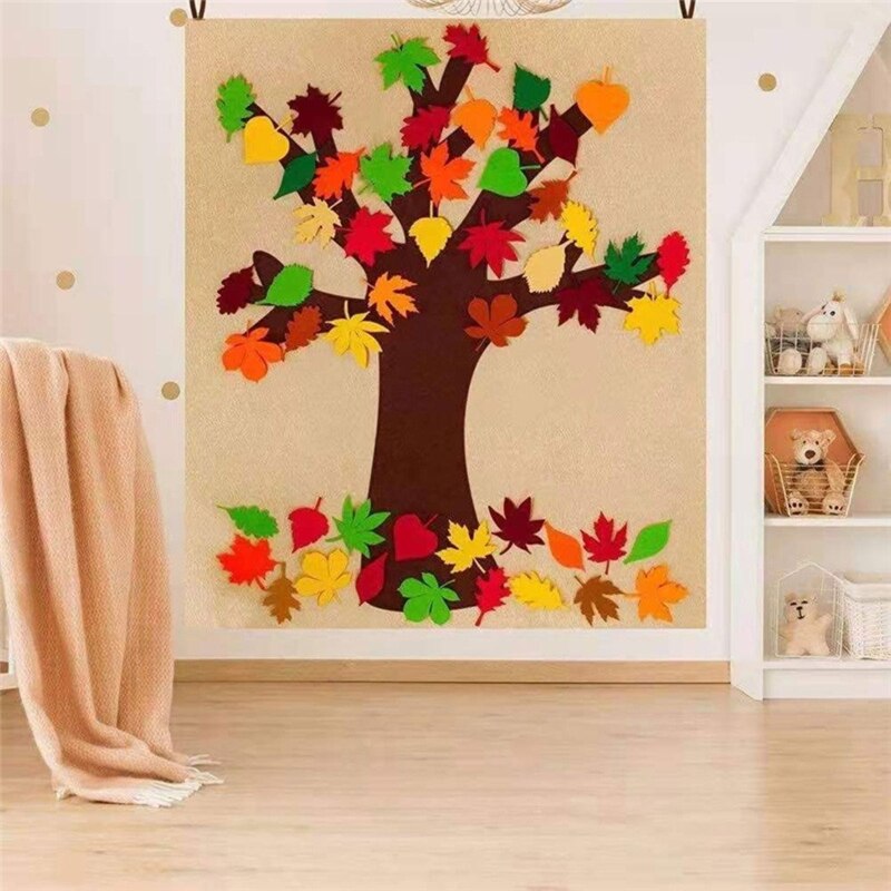 Diy Zelfklevende Vilt Fall Maple Boom Met 52Pcs Afneembare Herfst Blad Ornamenten Bulletin Board Kids Thanksgiving Decoratie