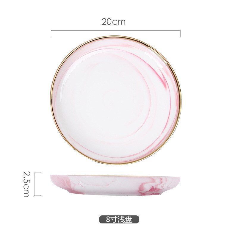 1pc pink phnom penh marmor keramisk service skål tallerken ins ris salat nudler fad suppe ske spisestel sæt: D
