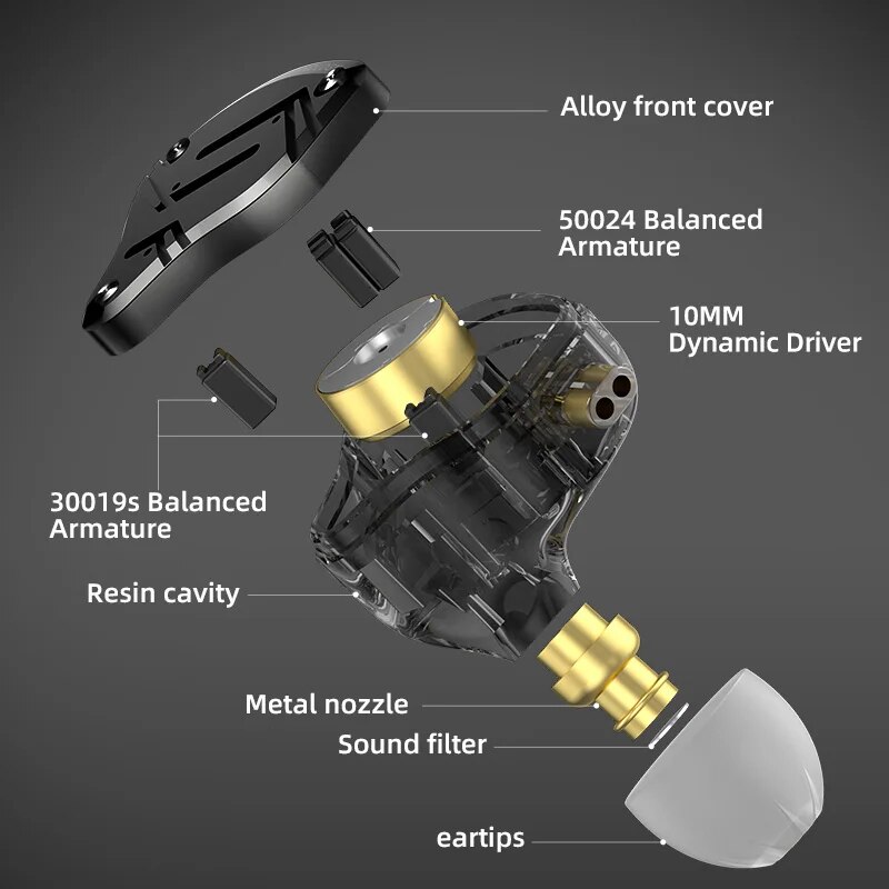 KZ ZS10 PRO X auriculares internos híbridos de Metal de graves HIFI, auriculares deportivos con cancelación de ruido