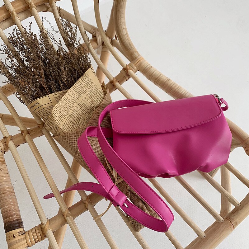 Ins estilo de Hong Kong Casual hombro Mini mensajero pecho bolsa brillante suave Pu Dumpling bolsa Mujer