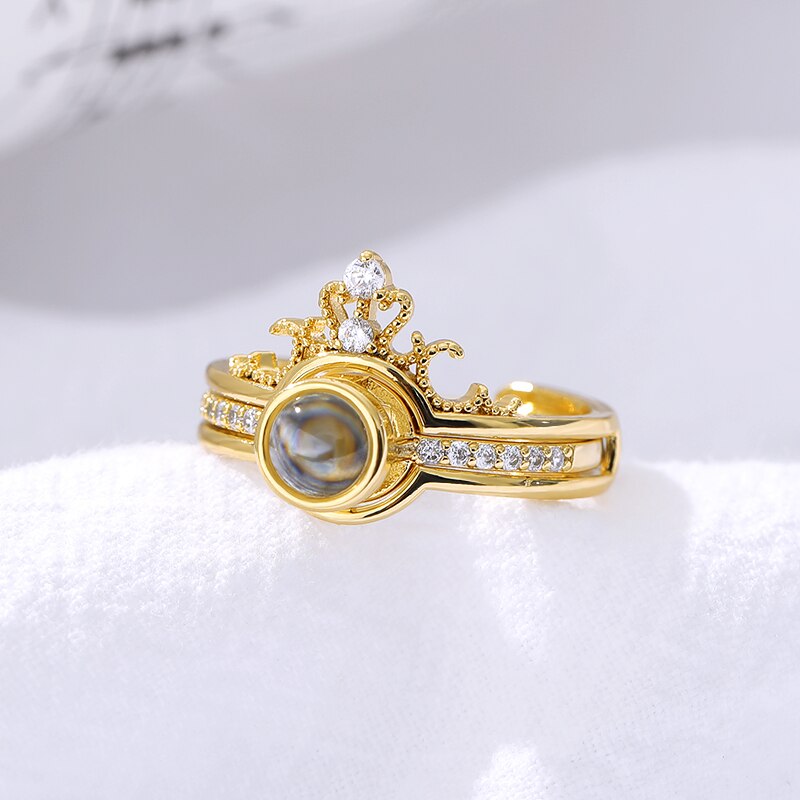 Bague couronne de princesse en or Rose, anneau avec le doigt je t&#39;aime pour femmes, bijoux pour demoiselle d&#39;honneur, langue 100