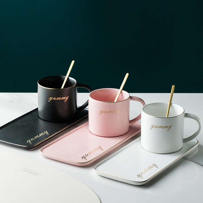 Ceramic Coffee mug european tea cups and saucer sets turkish tumbler latte cup Soy Milk Breakfast Mugs Dessert Plate