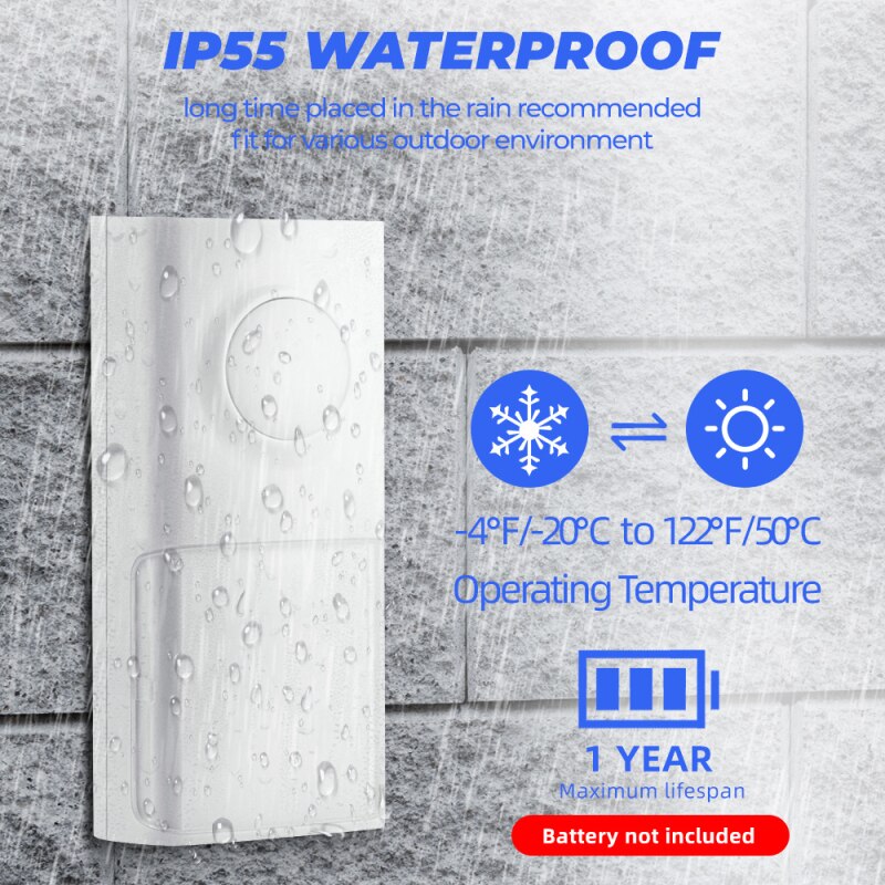 USB Powered IP55 Waterproof Wireless Smart Doorbell Door Bell Ring Chime Call 433MHZ LED Night Light Home Plug-Free For Home
