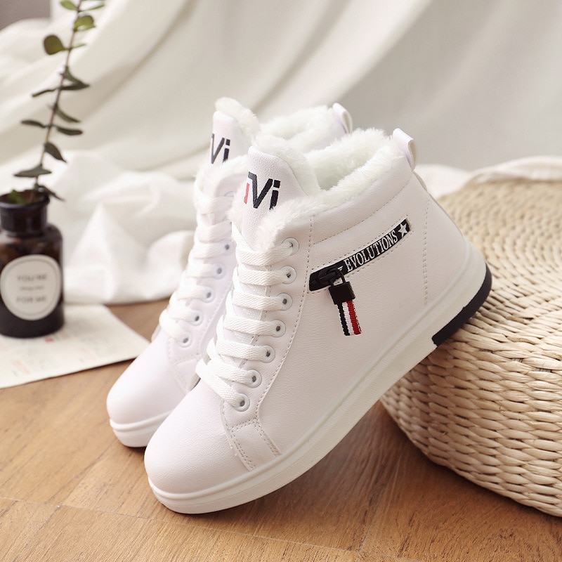 Winterlaarzen dames enkellaarsjes warme pu pluche winter damesschoenen sneakers flats veterschoenen korte sneeuwlaarzen dameslaarzen