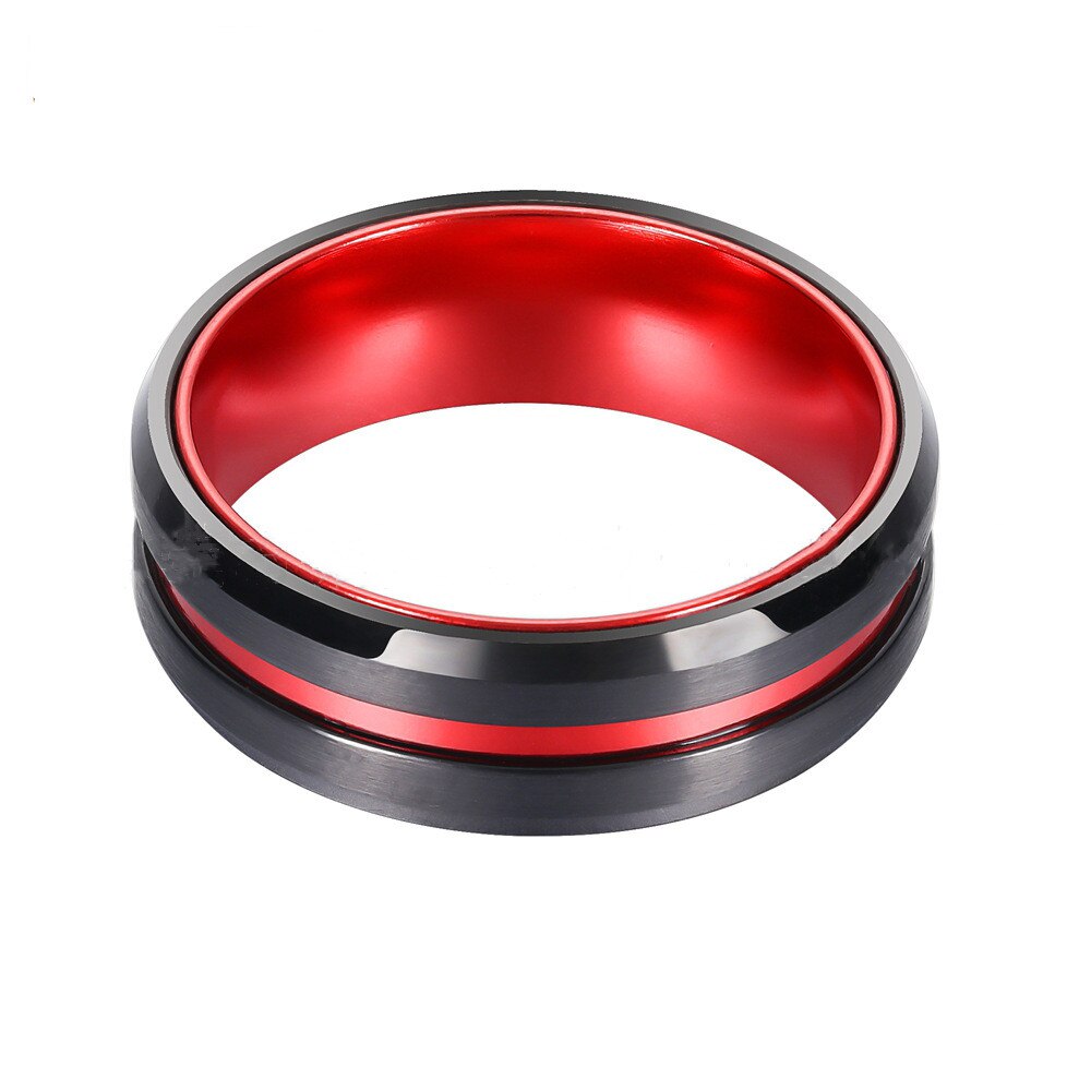 Fdlk 8mm sort rustfrit stål tynd rød linje vielsesring ring smykker