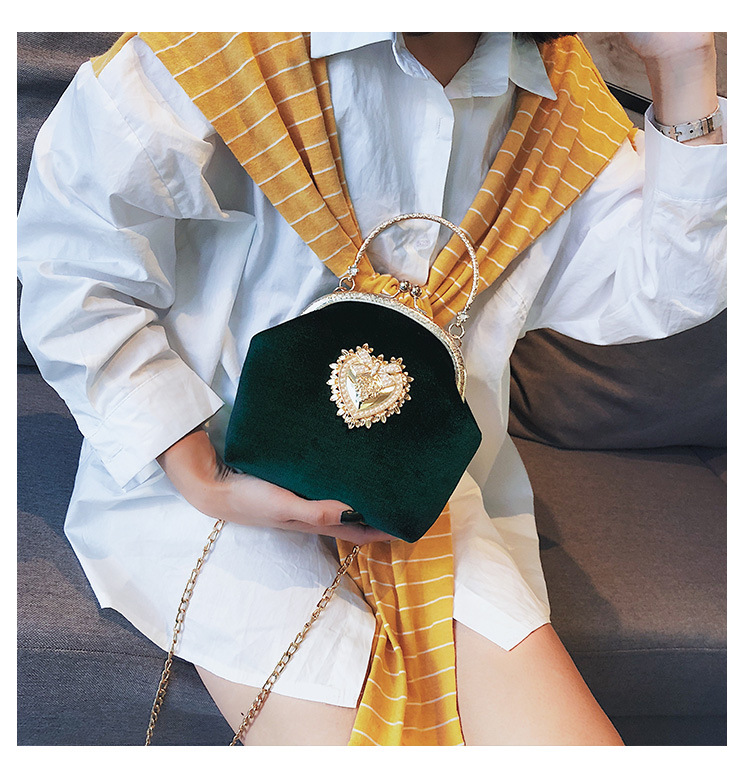 Kvindelig fløjl perle håndtaske vintage velour hjerte aftentaske bryllupsfest brud clutch velour taske pung