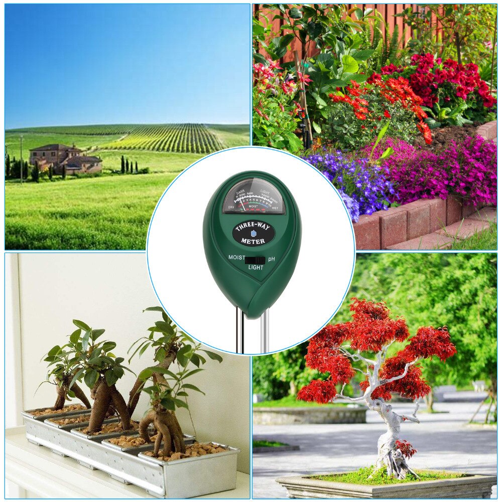 3 in 1 Soil Ph Meter Plant Flowers Soil Tester PH Moisture Meter Temperature Sunlight Intensity Measurement Analysis Acidity