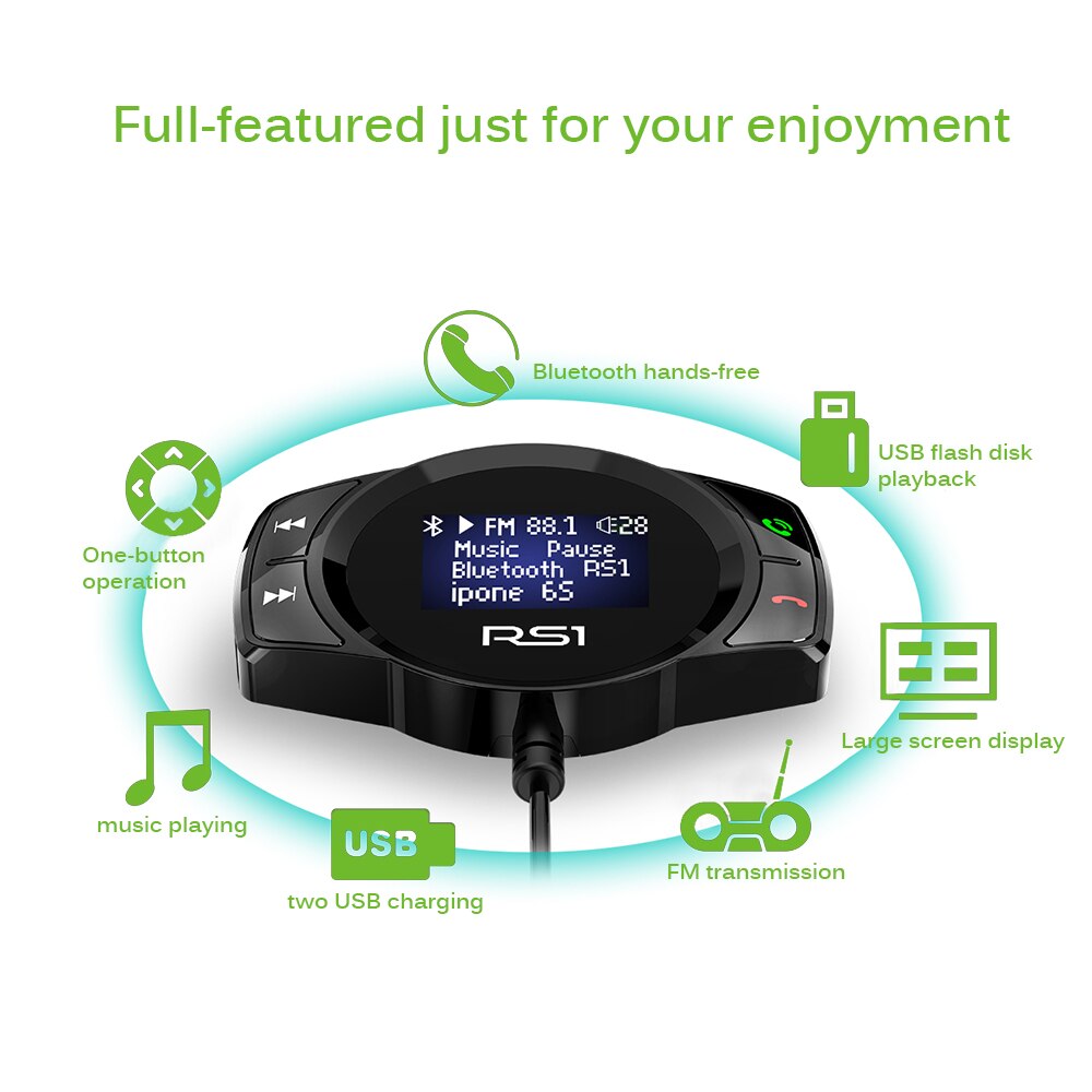 Powstro draadloze  mp3- speler met snelladende usb-lader, dubbele radiomodulator, 3 afspeelmodi met fm, handsfree bluetooth-autoradio