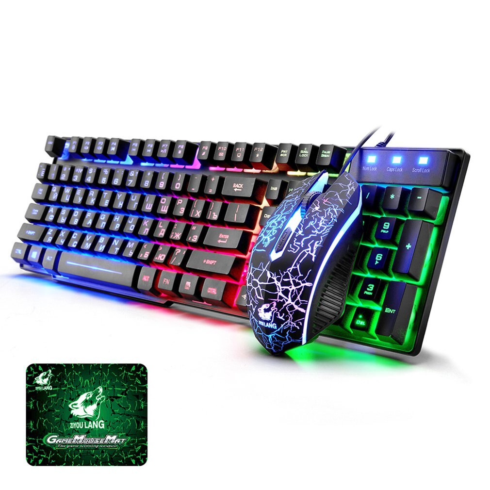 Russian+English Keyboard Wired Gaming Mouse And Keyboard Set Rainbow Backlit Gamger Computer Keyboard RU+EN Keyboards Combo