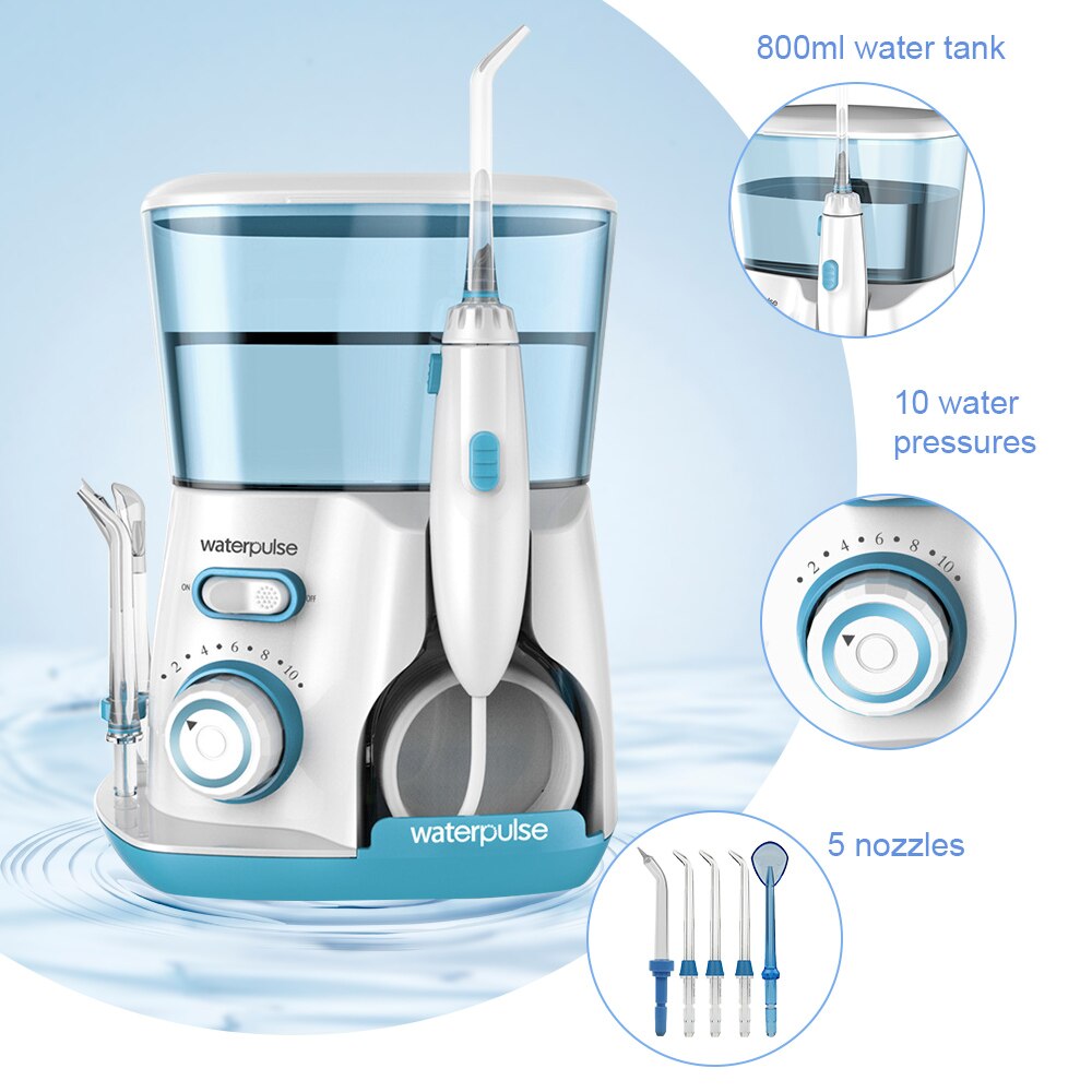 Waterpulse-hydropulseur, fil pour les dents et la bouche, soins buccaux, 8 embouts, 800ml, V300