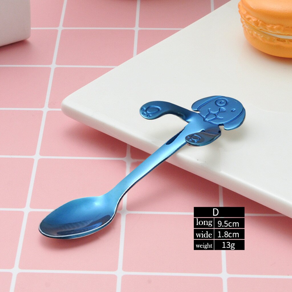 Cucharilla de café para perro bonita, cuchara creativa de acero inoxidable, cucharilla para postre, aperitivo, cuchara para helado, Mini vajilla de cucharas, cucharas con mango largo: D