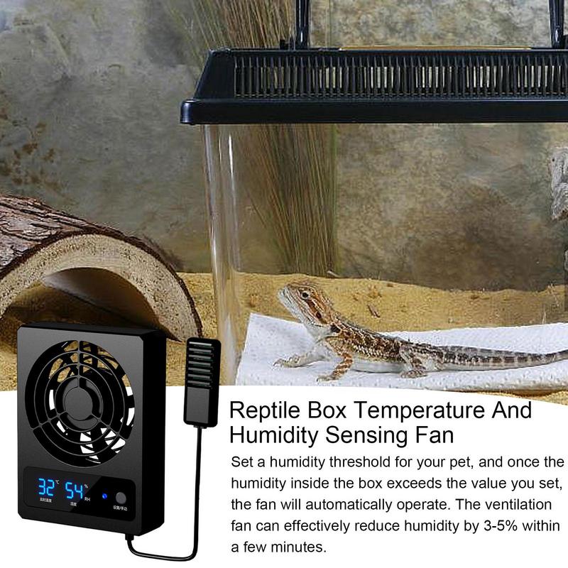 Temperaturgesteuerter Lüftungsventilator für Reptiliengehäuse, intelligenter Lüfter mit LED-Anzeige, geräuscharm, für Amphibien, Schlangen