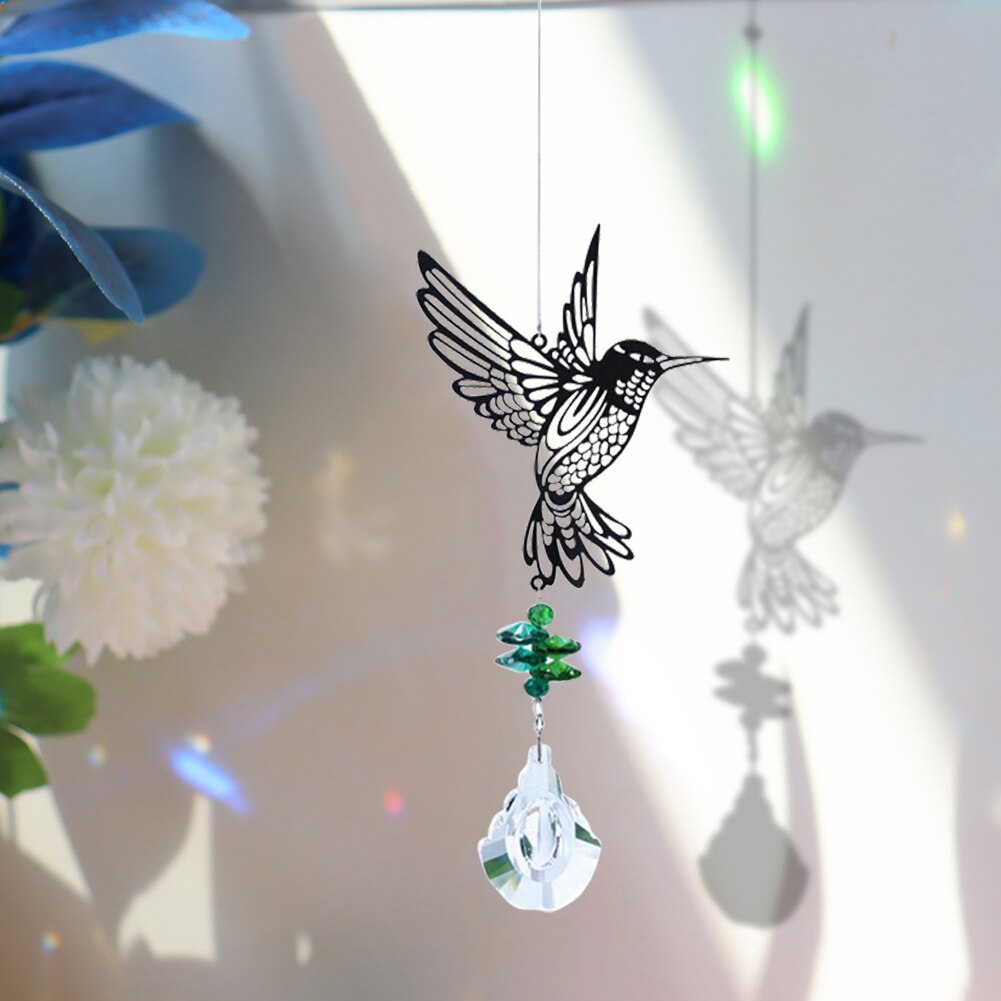Kristall solfångare prismor glas ljuskrona kolibri vindspel regnbågsjagare gardin hängande hänge hem trädgård inredning