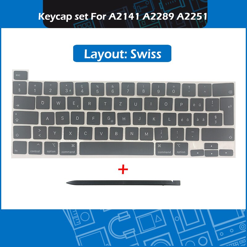 Jaar Laptop A2141 A2289 A2251 Key Cap Set Azerty Voor Macbook Pro Retina 13 "16" Keycaps toetsen Toetsenbord Reparatie: Swiss Layout