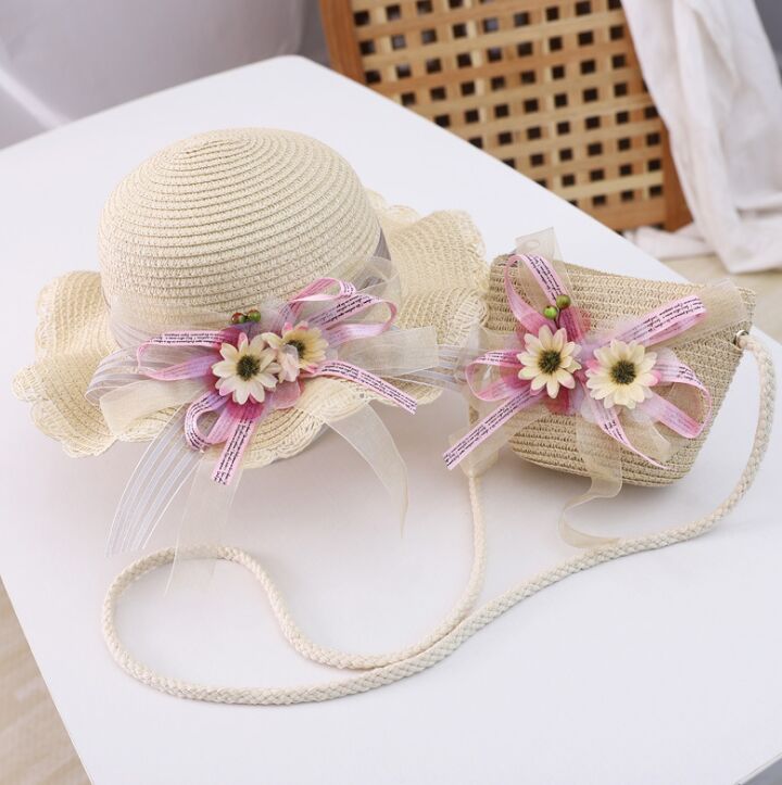 Hotsale Zomer Twee Stuk Een Set Kind Leuke Daisy Bloemen Schoudertas En Strooien Hoed Baby Meisje Zonnehoed Panama cap Gorros
