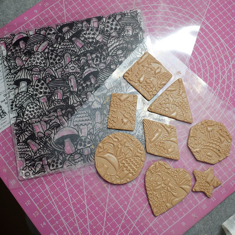 Polymer Clay Texture Stamp Sheets Template Cute Mashroom Pattern Clay Craft Art Supplies DIY Emboss Ceramic Pottery Tools