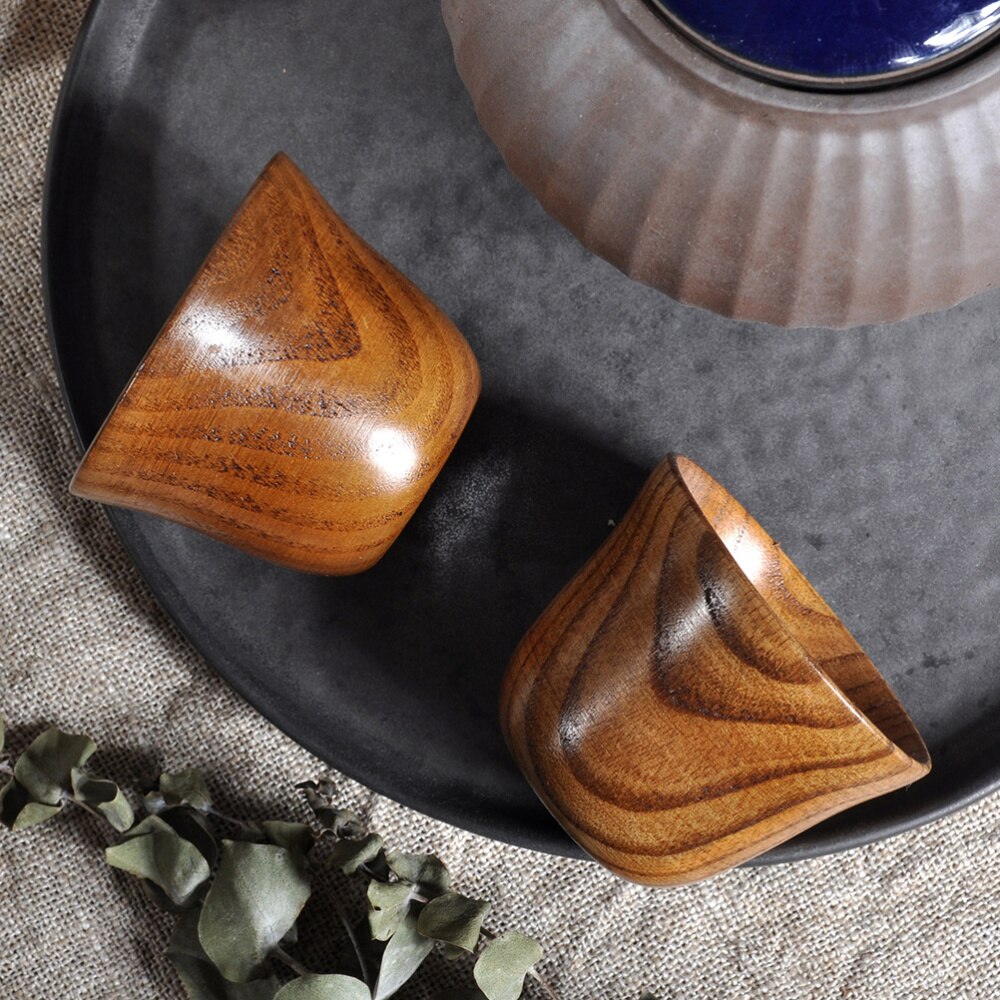 2pcs Wooden Tea Cup Solid Wood Tea Cup Natural Household Tea Cup Eco-friendly Drinking Cup