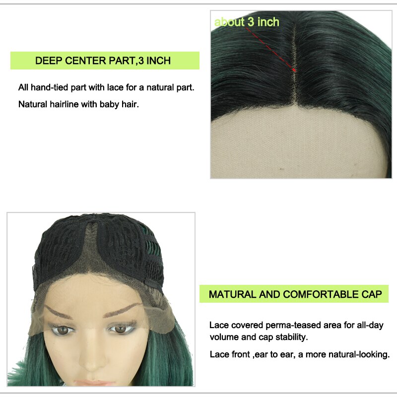 Di Fei Cosplay Synthetische Lace Front Pruik Korte Bob Rechte Met Staart Krullen 13 "Dark Green Pruik Voor Zwarte vrouwen Cosplay Pruik