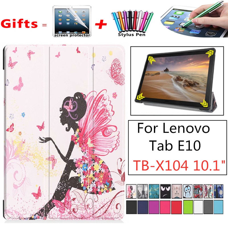 Painted leather 3 fold Magnetic cover case For Lenovo Tab E10 X104 Tablet released) for Lenovo Tab E 10 X104 tablet cover