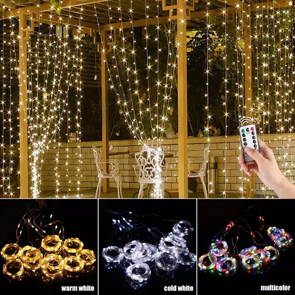 3M Led Gordijn Lights Garland Gordijn Lamp Afstandsbediening Usb String Fairy Lights Kerst Decoraties Voor Huis Slaapkamer Venster