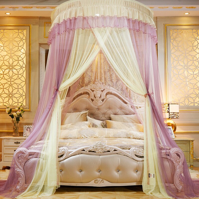 Bed Canopy Hung Mosquito-proof Net Round Top Princess Bed Tent Curtain Foldable Canopy On The Bed Fairy Lace Dossels: D