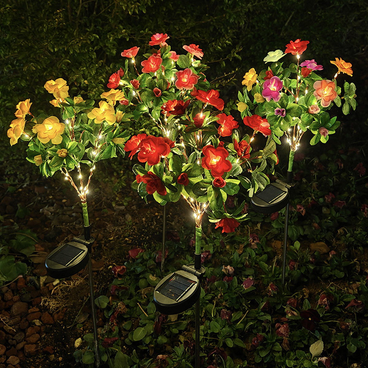 Azalea-plænelampe med 7 hoveder, blomsterlanterne til udendørs belysning, festhave, have, dekorative blomster, solcelle-led, varme lys