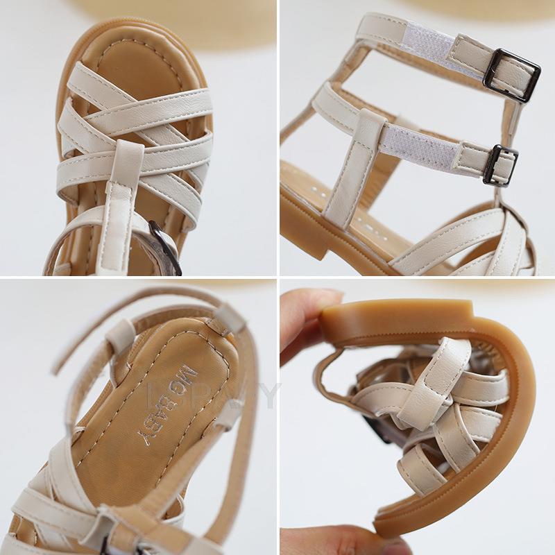 Kids Roman Sandals High-Top Girls Flat Beach Sandals Children Girls Princess Shoes Solid Color Summer Shoes