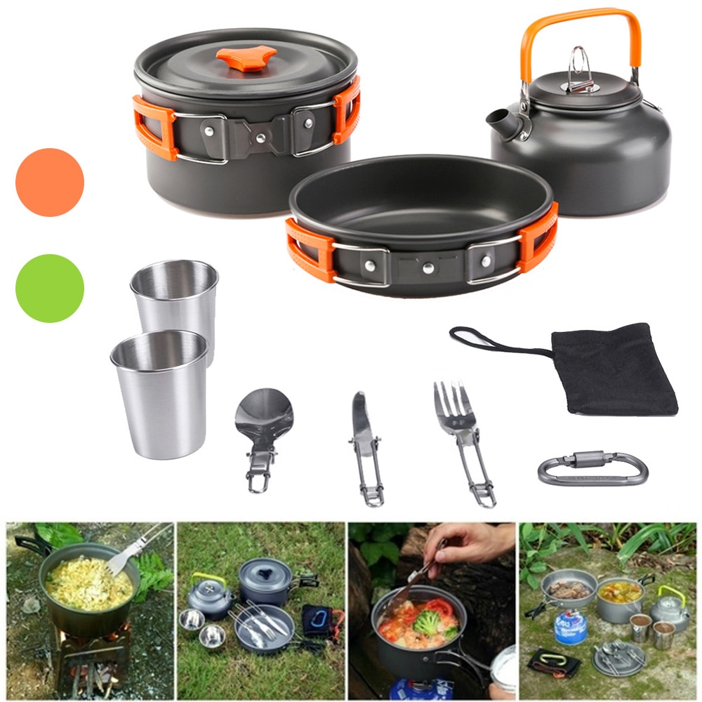 Draagbare Ultralichte Outdoor Camping Kookgerei Set Fornuis Kit Reizende Wandelen Picknick Bbq Servies Apparatuur 1-3 persoon