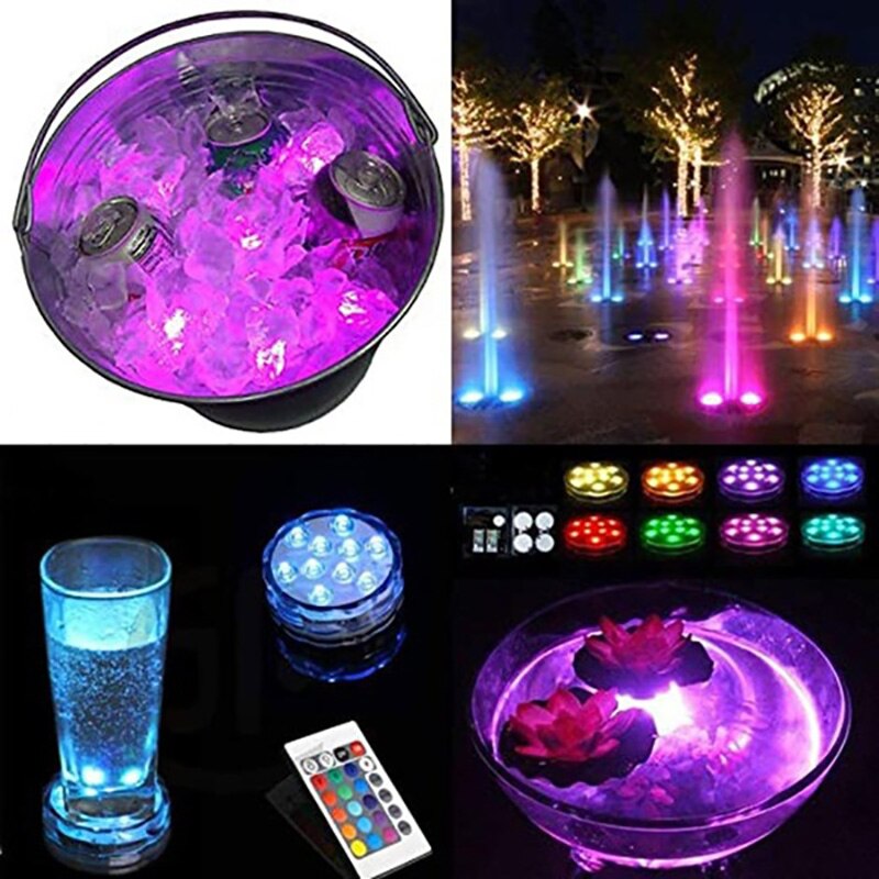 10 Led Remote Controlled RGB Submersible Light Battery Operated Divinglight Lamp Outdoor Vase Bowl Garden Party Decoration Lamp