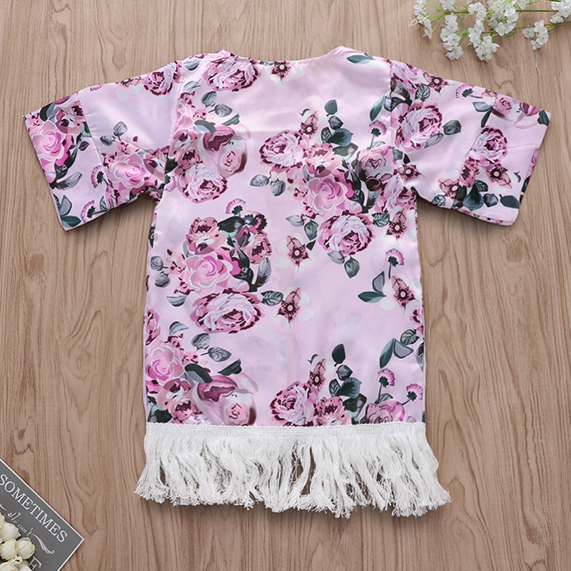 Barn bebis flickor blommig tofs öppen kofta kimono ytterkläder sommar tjej kappa lös jacka ledig blus kläder 1-5t