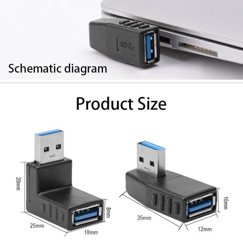 Data Transfer Splitter 90 Degree Left Right Angled USB 3.0 A Male To Female Adapter Connector For All Devices