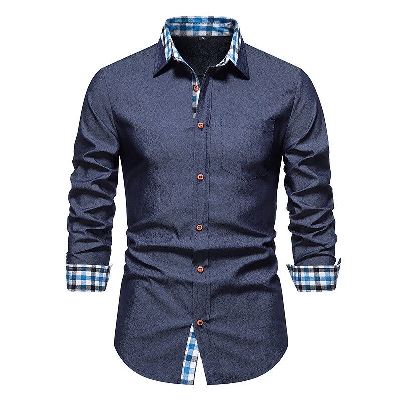 2022 efterår mænd & #39 ;s afslappet formel skjorte knap op skjorte langærmet denim arbejdsskjorte: Marine blå / Os l