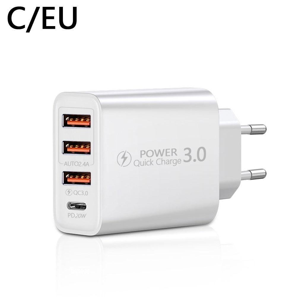 48W Fast Phone Charger Quick Charge 3.0 4.0 PD 30W Wall Mobile Phone Charger For iPhone 12 11 Xiaomi Samsung USB Type C Charger: white EU